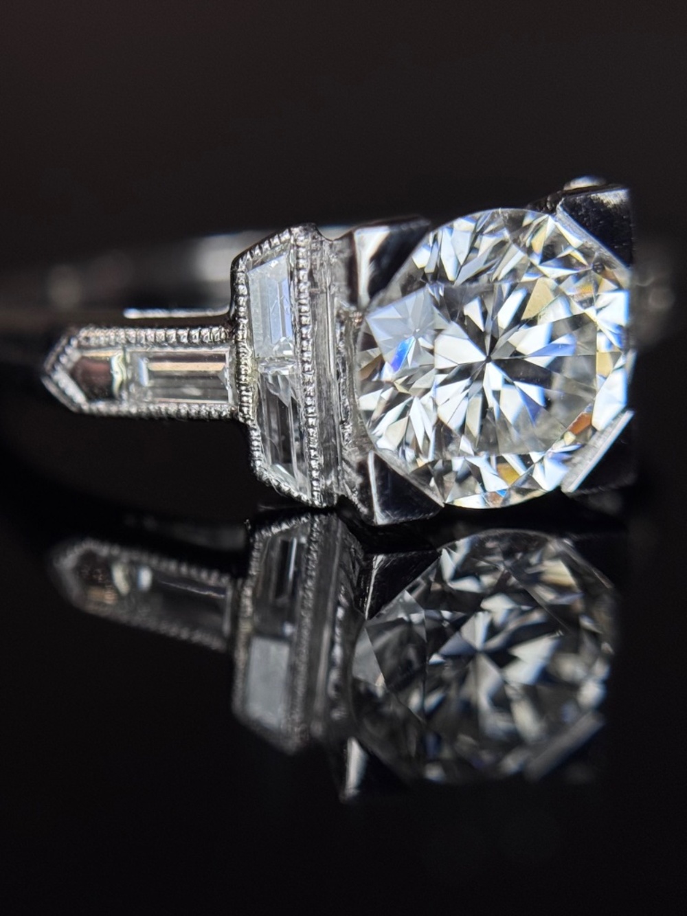 GIA Art Deco Engagement Ring 1.86 ctw in Platinum